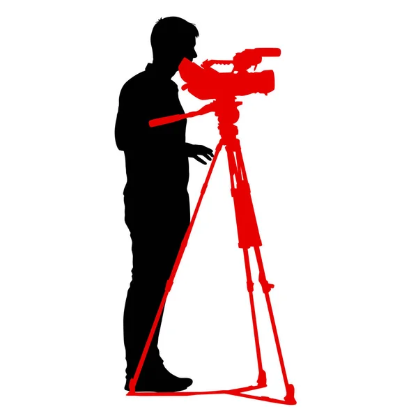 Cameraman with video camera. Silhouettes on white background — Stock Vector