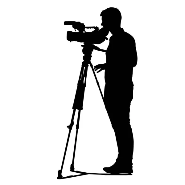Kameramann mit Videokamera. Silhouetten auf weißem Hintergrund — Stockvektor