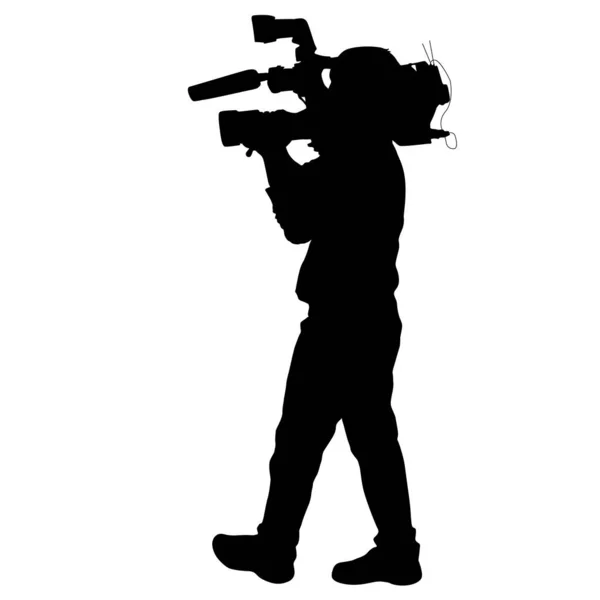 Kameramann mit Videokamera. Silhouetten auf weißem Hintergrund — Stockvektor
