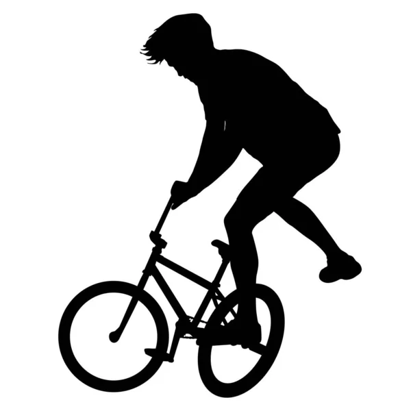 Silueta de un ciclista varón sobre fondo blanco — Vector de stock