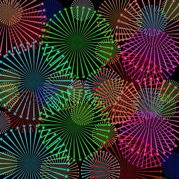 Fuegos artificiales y estrellas en colores nacionales americanos. Ilustración vectorial aislada sobre fondo blanco — Archivo Imágenes Vectoriales