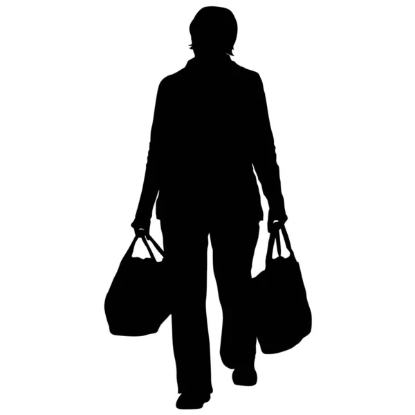 Sylwetka ludzi przewożących bagaż torby na białym tle — Wektor stockowy