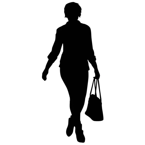 Silhouette de personnes portant des bagages de sac sur fond blanc — Image vectorielle