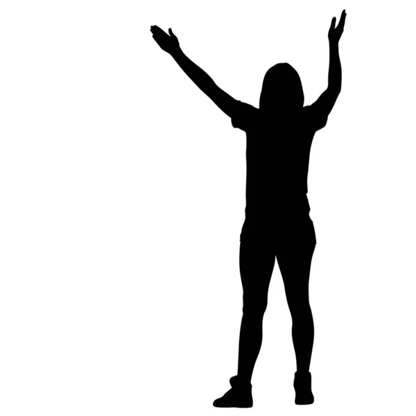 Silhouette de personnes dansant avec une main levée sur fond blanc — Image vectorielle