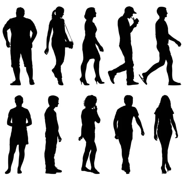 Silhouette Group of People Standing on White Background — Stock Vector