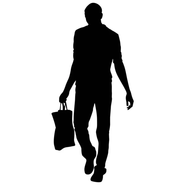 Silhouette von Menschen mit Tasche und Einkauf auf weißem Hintergrund — Stockvektor