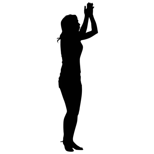 Silhouette von Menschen mit erhobener Hand auf weißem Hintergrund — Stockvektor