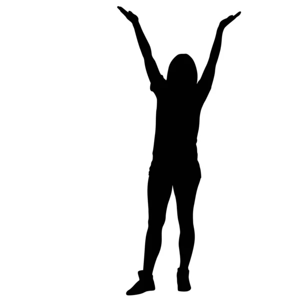Silhouette von Menschen, die mit erhobener Hand auf weißem Hintergrund tanzen — Stockvektor