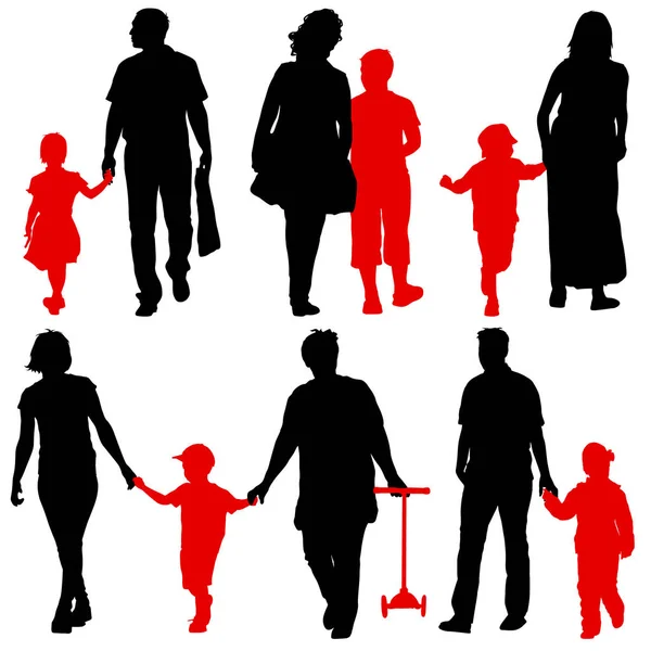 Siluetas negras Familia sobre fondo blanco. Ilustración vectorial — Vector de stock