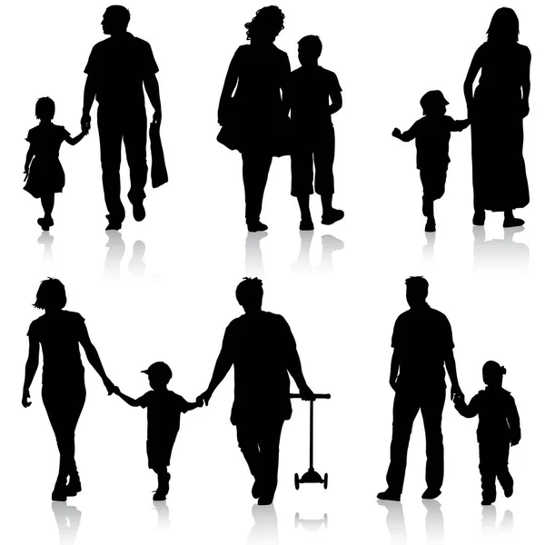 Silhouette nere Famiglia su sfondo bianco. Illustrazione vettoriale — Vettoriale Stock