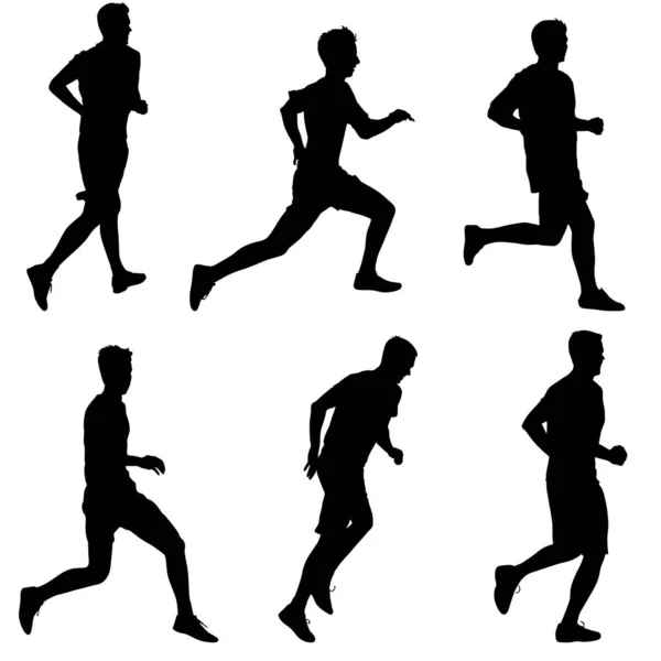 Set of silhouettes. Runners on sprint, men. vector illustration — Stock Vector