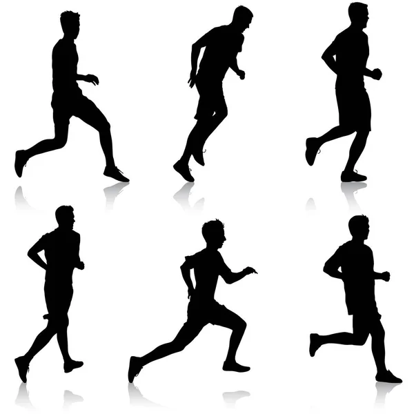 Set of silhouettes. Runners on sprint, men. vector illustration — Stock Vector