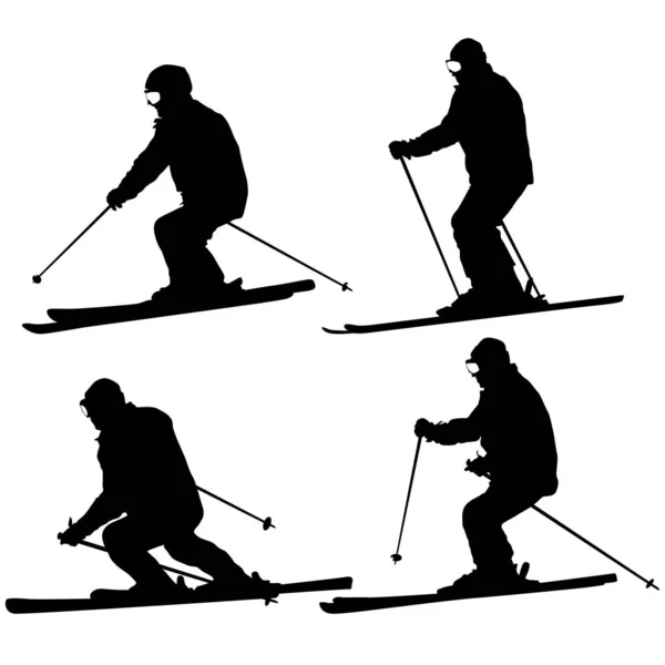 Set mountain skier speeding down slope. Vector sport silhouette — Stock Vector