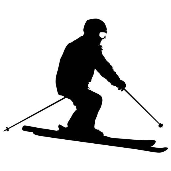 Mountain skier speeding down slope. Vector sport silhouette — Stock Vector