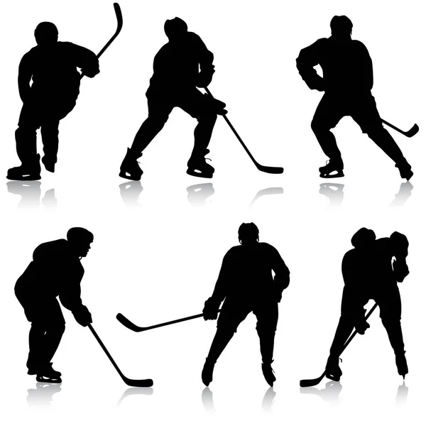 Juego de siluetas jugador de hockey. Aislado sobre blanco. ilustraciones vectoriales — Vector de stock