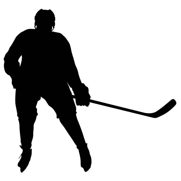 Silhouet van een hockeyspeler. Geïsoleerd op wit. Vector illustraties — Stockvector