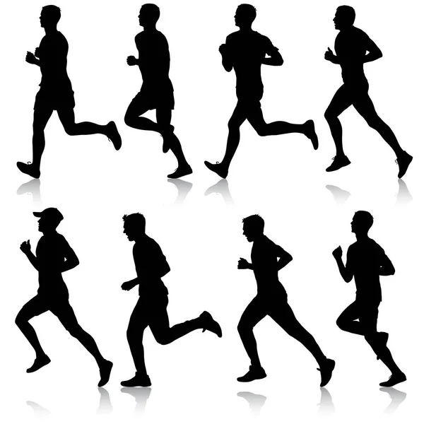 Set of silhouettes. Runners on sprint, men. vector illustration — Stock Vector