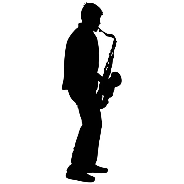Silhouette musiker, saxofonist spelare på vit bakgrund, vektor illustration — Stock vektor