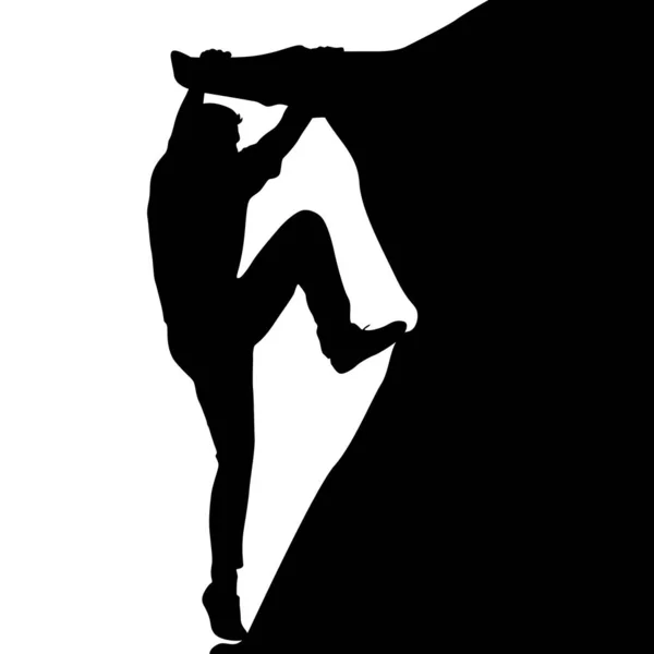 Silueta negra escalador de roca sobre fondo blanco. Ilustración vectorial — Archivo Imágenes Vectoriales