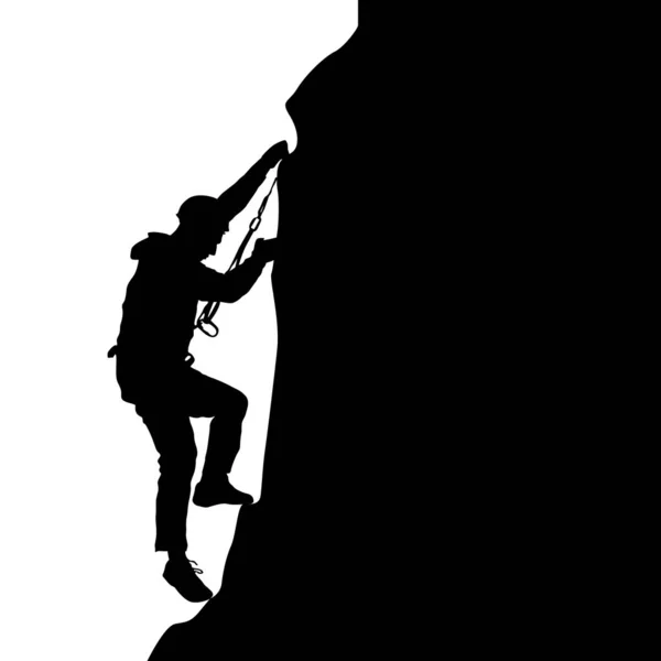 Silueta negra escalador de roca sobre fondo blanco. Ilustración vectorial — Vector de stock