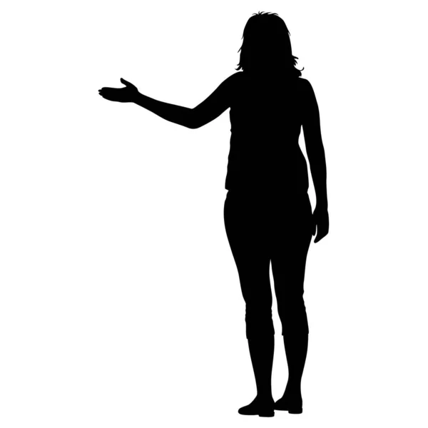Donna dalla silhouette nera con le mani alzate. Illustrazione vettoriale — Vettoriale Stock