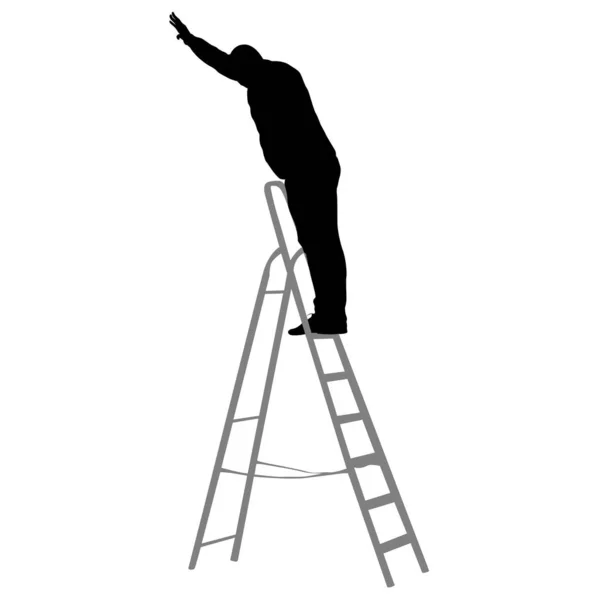 Siluet işçi merdivenini hızla tırmanıyorum. Vektör çizim — Stok Vektör