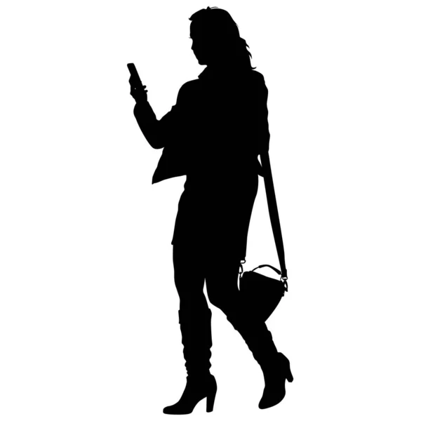 Silhouette jeune fille avec sac à main debout. Illustration vectorielle — Image vectorielle