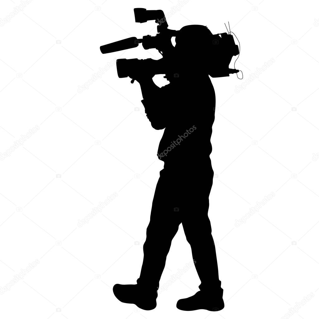 Cameraman with video camera. Silhouettes on white background