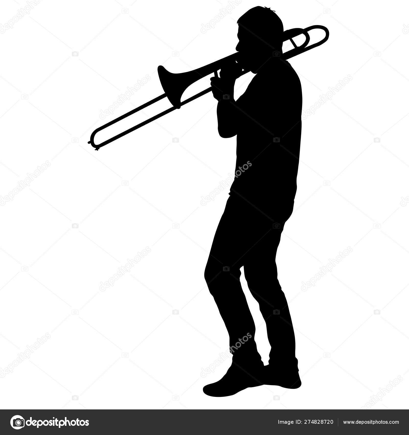 Silhouette Of Musician Playing The Trombone On A White Background Vector Image By C rrows Vector Stock