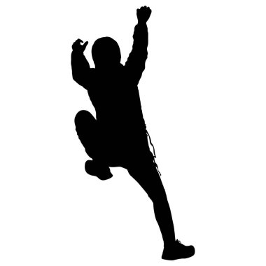 Beyaz arka planda siyah siluet dağcı.