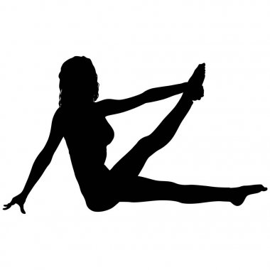 Yoga sınıfındaki siluet kız beyaz arka planda poz veriyor.