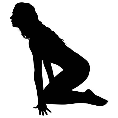 Yoga sınıfındaki siluet kız beyaz arka planda poz veriyor.