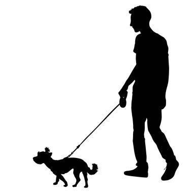 Beyaz arka planda insan ve köpek silueti