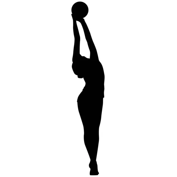 Silhouette fille gymnaste avec la balle. Illustration vectorielle — Image vectorielle