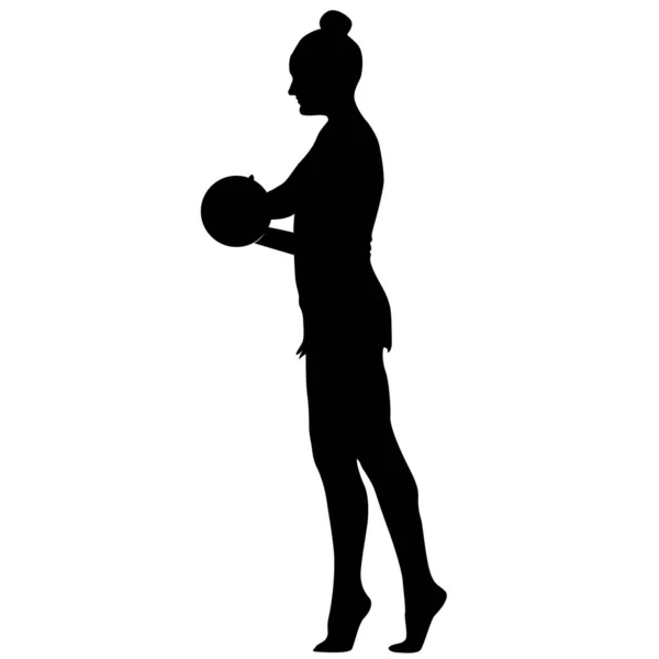 Силуэт девушка гимнастка с мячом. Векторная иллюстрация — стоковый вектор