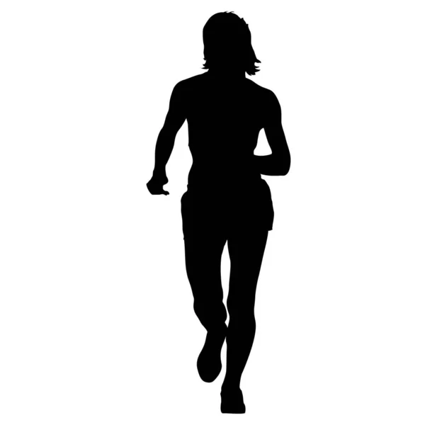 Silhuetas. Corredores em sprint, mulheres. ilustração vetorial — Vetor de Stock