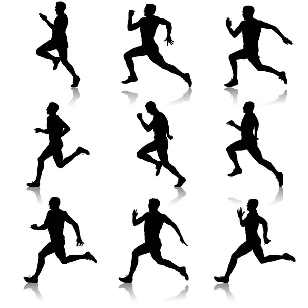 Set van silhouetten. lopers op sprint, mannen — Stockvector