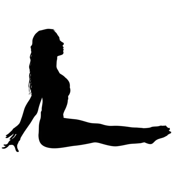 Silhouette Mädchen auf Yoga-Kurs in Pose auf weißem Hintergrund — Stockvektor