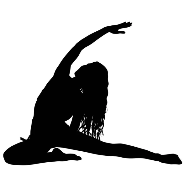 Silhouette lány jóga osztály pózol egy fehér háttér — Stock Vector
