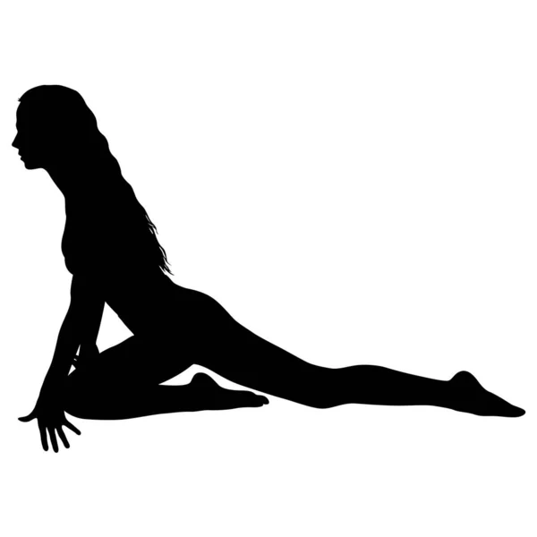 Silueta chica en clase de yoga en pose sobre un fondo blanco — Vector de stock