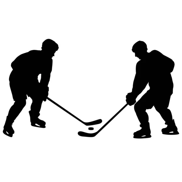 Набор силуэтов хоккеиста, изолированных на белом — стоковый вектор