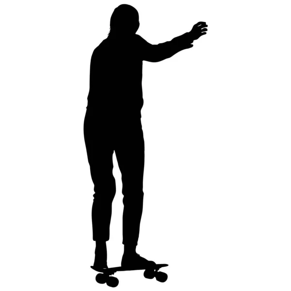 Černá silueta na skateboard, lidé na bílém pozadí — Stockový vektor