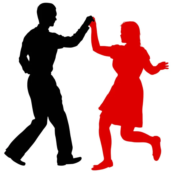 Black silhouettes dancing man and woman on white background — Stock Vector