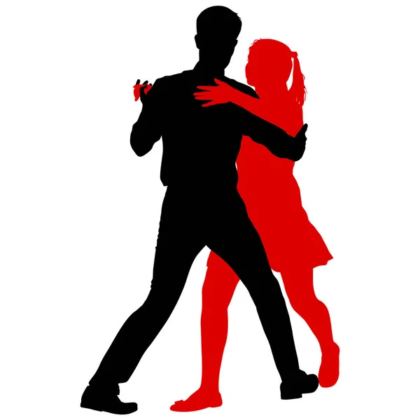 Siluetas negras bailando hombre y mujer sobre fondo blanco — Vector de stock