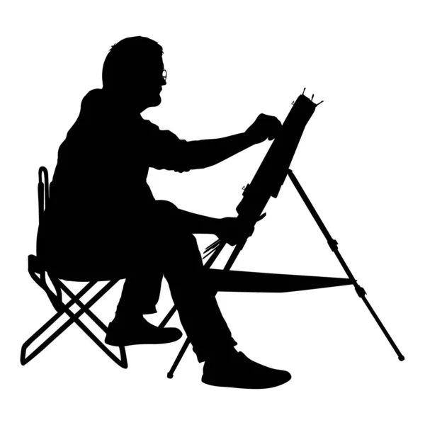 Silhouette, artiste au travail sur fond blanc — Image vectorielle