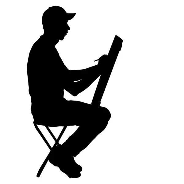 Silhouette, artiste au travail sur fond blanc — Image vectorielle