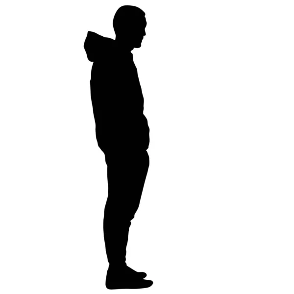 Zwarte silhouet man standing, mensen op witte achtergrond — Stockvector