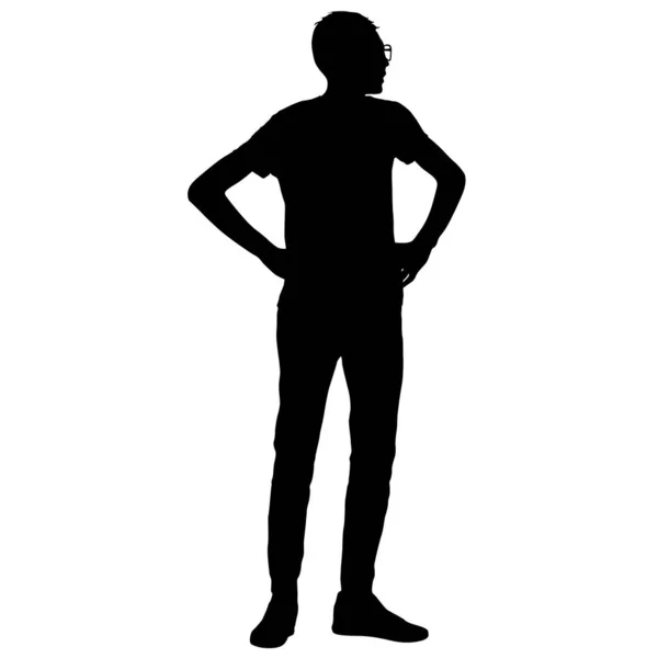Svart siluett man stående, personer på vit bakgrund — Stock vektor