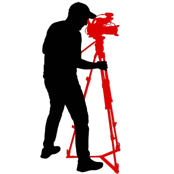 Kameraman med videokamera. Silhuetter på vit bakgrund — Stock vektor