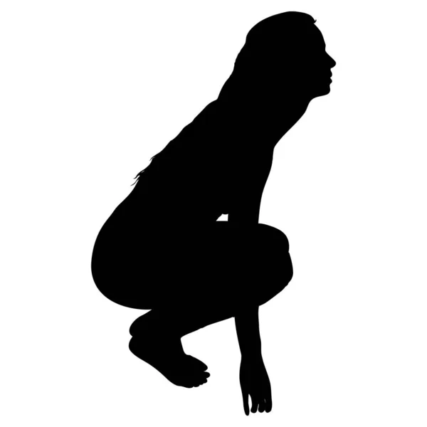 Silhouette fille en cours de yoga en pose sur un fond blanc — Image vectorielle
